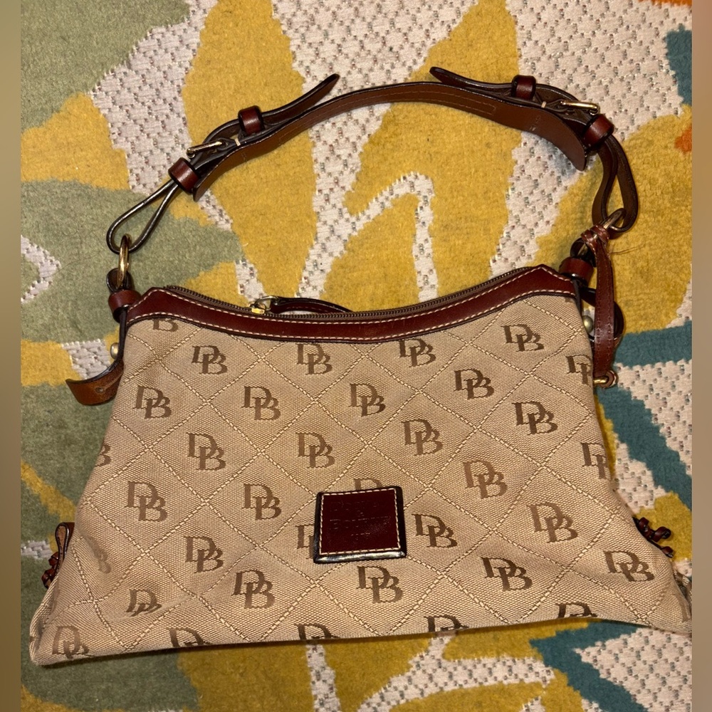 Dooney & Bourke Signature DB Jacquard Small Hobo Shoulder Bag Brown - Picture 12 of 12